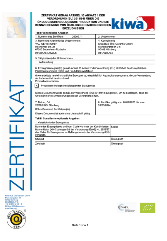 Bio Zertifikat